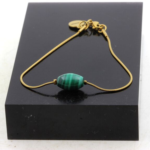 Bracelet en acier doré inoxydable 1 Perle Malachite ovale allongé 8x11 mm.