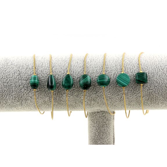 Bracelet en acier doré inoxydable 1 Perle Malachite ovale allongé 8x11 mm.