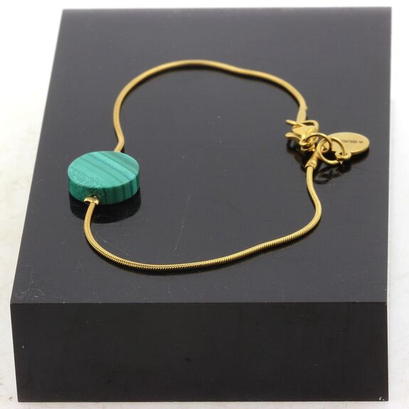 Golden Stainless steel bracelet 1 Malachite round flat 12 mm Bead.