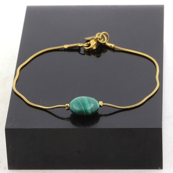 Bracelet en acier doré inoxydable 1 Perle Malachite ronde 12 mm.