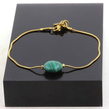 Bracelet en acier doré inoxydable 1 Perle Malachite ronde 12 mm.