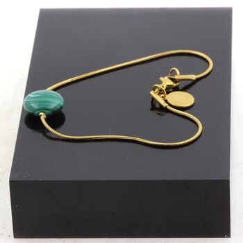 Bracelet en acier doré inoxydable 1 Perle Malachite ronde 12 mm.