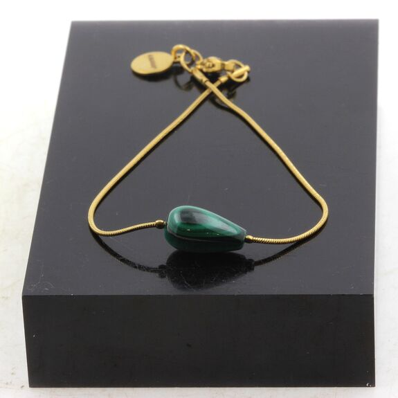 Bracelet en acier doré inoxydable 1 Perle Malachite goutte 8x14 mm.