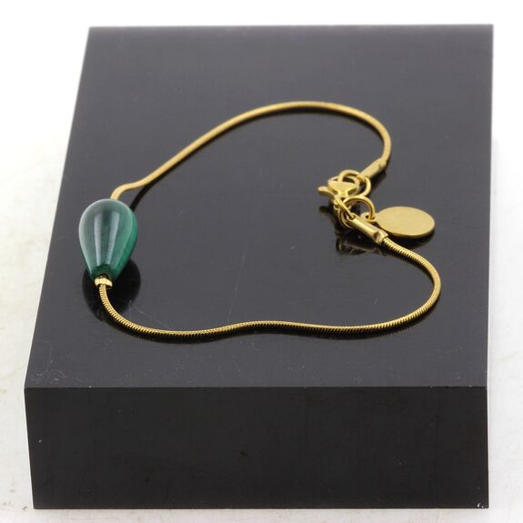 Bracelet en acier doré inoxydable 1 Perle Malachite goutte 8x14 mm.