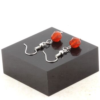 Stainless steel Earrings Carnelian 8mm faceted diamond shape 1 Bead.