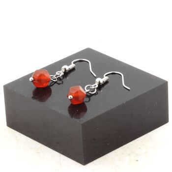 Stainless steel Earrings Carnelian 8mm faceted diamond shape 1 Bead.