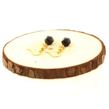 Golden Stainless steel Earrings Obsidian 8mm faceted diamond shape 1 Bead.