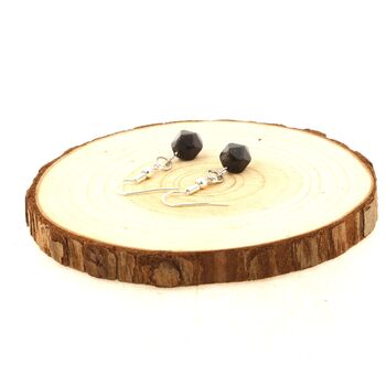 Stainless steel Earrings Obsidian 8mm faceted diamond shape 1 Bead.