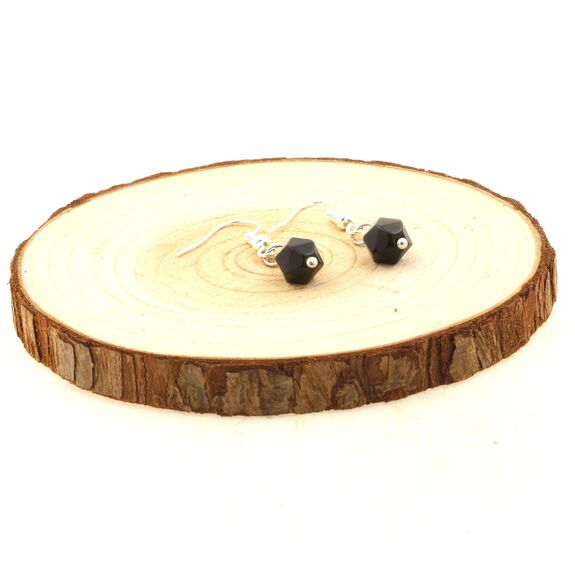 Stainless steel Earrings Obsidian 8mm faceted diamond shape 1 Bead.