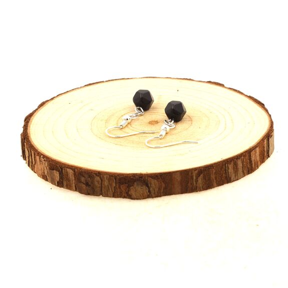 Stainless steel Earrings Black Onyx 8mm faceted diamond shape 1 Bead.