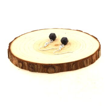 Stainless steel Earrings Black Onyx 8mm faceted diamond shape 1 Bead.