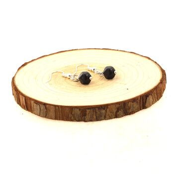 Stainless steel Earrings Black Onyx 8mm faceted diamond shape 1 Bead.