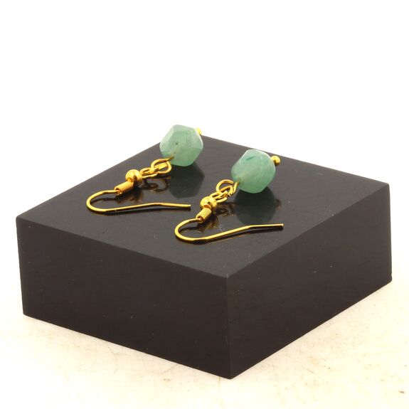 Golden Stainless steel Earrings Aventurine 8mm faceted diamond shape 1 Bead.