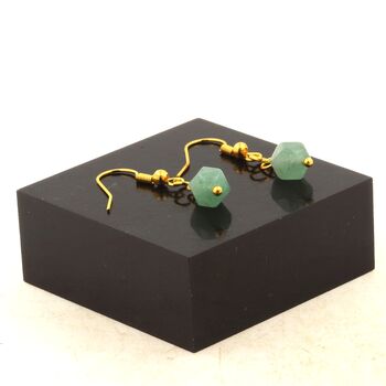 Golden Stainless steel Earrings Aventurine 8mm faceted diamond shape 1 Bead.