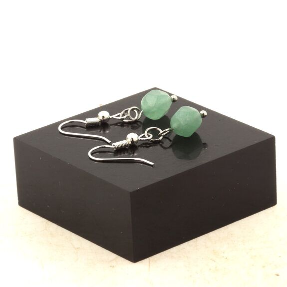 Stainless steel Earrings Aventurine 8mm faceted diamond shape 1 Bead.