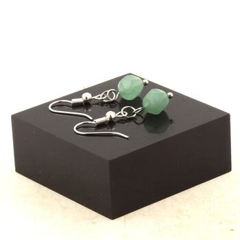 Stainless steel Earrings Aventurine 8mm faceted diamond shape 1 Bead.