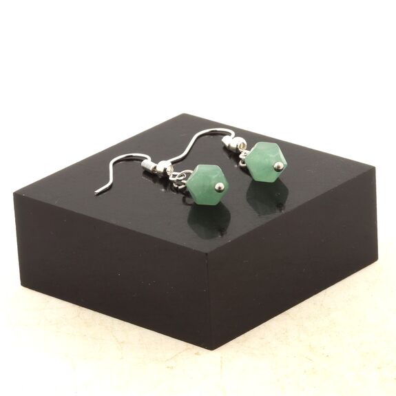 Stainless steel Earrings Aventurine 8mm faceted diamond shape 1 Bead.
