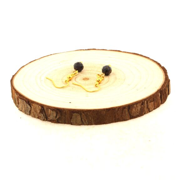 Golden Stainless steel Earrings Star Black Sapphire from Australia 6mm round faceted 1 Bead.