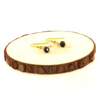 Golden Stainless steel Earrings Star Black Sapphire from Australia 6mm round faceted 1 Bead.