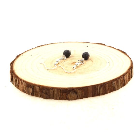 Stainless steel Earrings Star Black Sapphire from Australia 6mm round faceted 1 Bead.