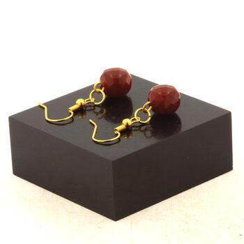 Golden Stainless steel Earrings red Agate 8mm faceted cube shape 1 Bead.