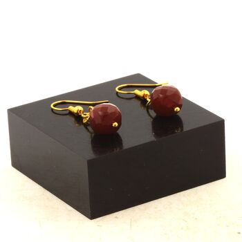 Golden Stainless steel Earrings red Agate 8mm faceted cube shape 1 Bead.