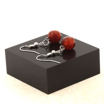 Stainless steel Earrings red Agate 8mm faceted cube shape 1 Bead.