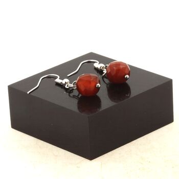 Stainless steel Earrings red Agate 8mm faceted cube shape 1 Bead.
