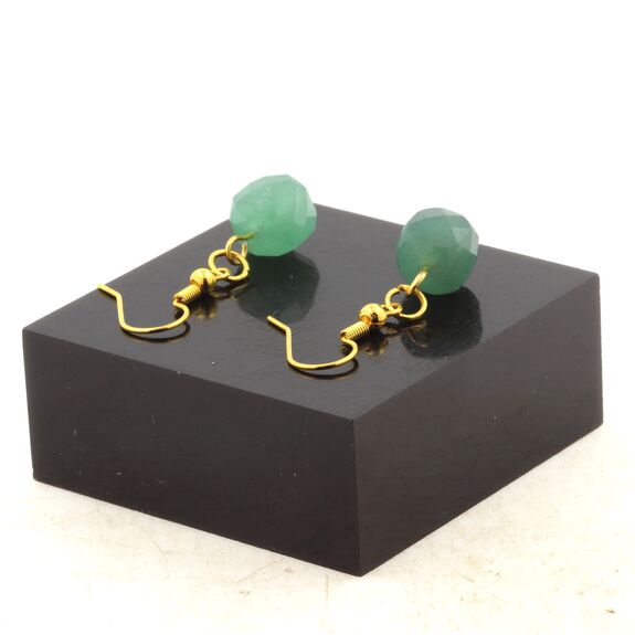 Golden Stainless steel Earrings Aventurine 8.5-9 mm faceted cube shape 1 Bead.
