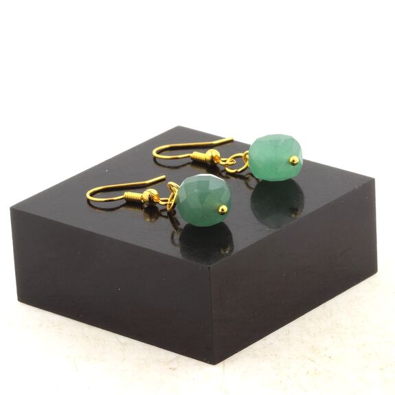 Golden Stainless steel Earrings Aventurine 8.5-9 mm faceted cube shape 1 Bead.