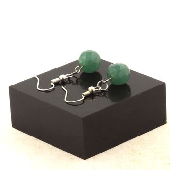 Stainless steel Earrings Aventurine 8.5-9 mm faceted cube shape 1 Bead.