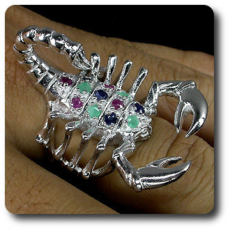 EMERALD RUBY SAPPHIRE SCORPION RING