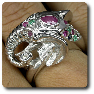 EMERALD RUBY SAPPHIRE ELEPHANT RING