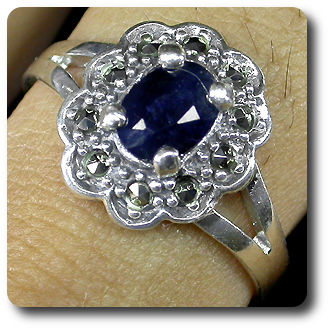 BLUE SAPPHIRE & MARCASITE RING