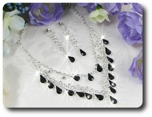 Black Sapphire Necklace Earrings Set