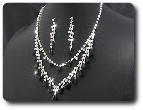 Black Sapphire Necklace Earrings Set