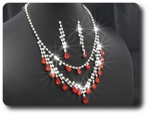 RED RUBY Necklace Earrings Set