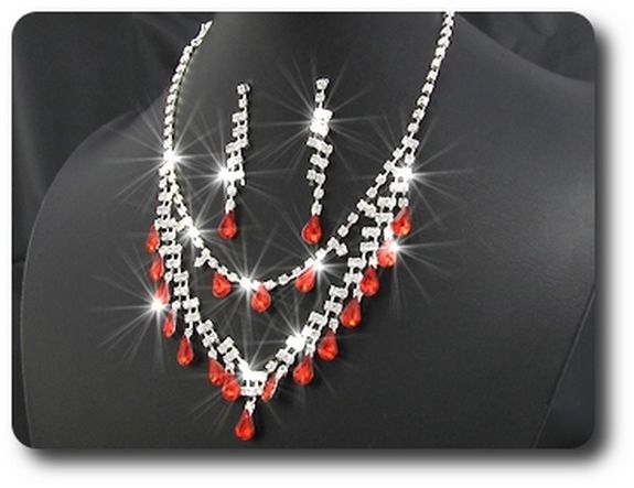 RED RUBY Necklace Earrings Set