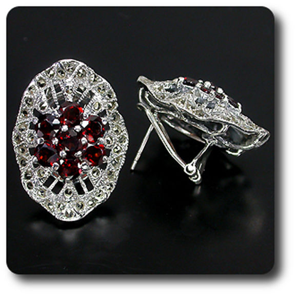 BOUCLES D'OREILLE GRENAT & MARCASSITE