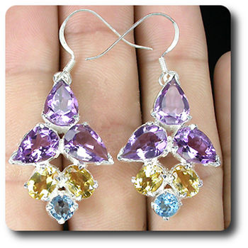 BOUCLES D'OREILLE TOPAZE AMETHYSTE CITRINE