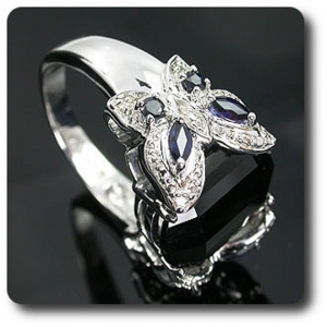 BLACK ONYX , BLUE SAPPHIRE & DIAMOND RING
