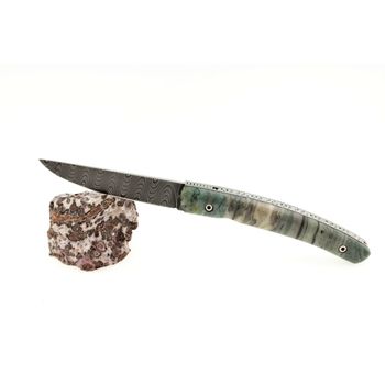 Couteau LE THIERS® manche Jaspe, lame Damas, ressort guilloché.