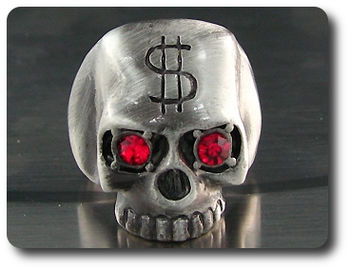 Titanium Money Forehead Skull Ruby Red Eye Men Ring