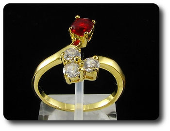 Dainty 5mm Red Ruby Round Cut Gold Ring