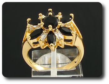 7 x 6mm Black Sapphires Round Cut Gold Ring