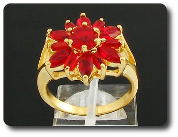13 x 5~6mm Red Rubies Round Cut Gold Ring
