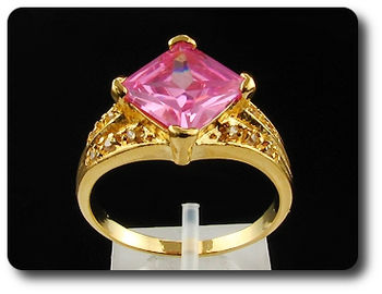 13mm Pink Sapphire White Topaz Gold Lady Men Ring