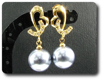 2x12mm Black Fresh Water Pearl Topaz Gold Earrings