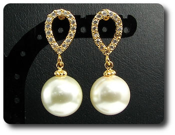 2x12mm White Fresh Water Pearl Topaz Gold Earrings