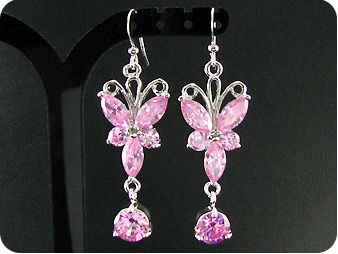 10~5mm Pink Sapphire Butterfly Dangle Style Earrings